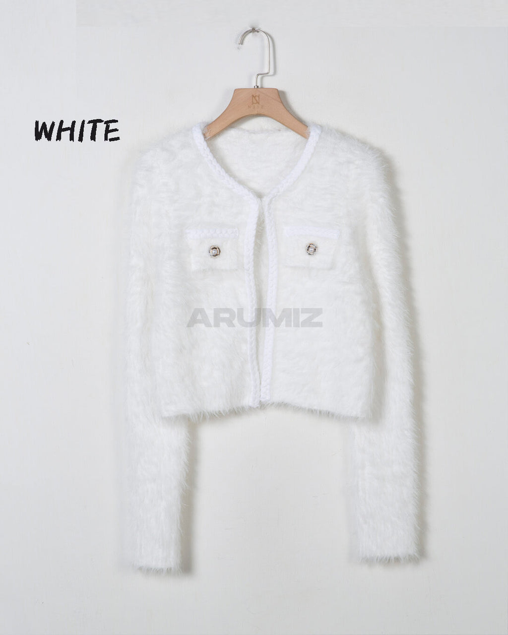 Angora Texture Two-Pocket Cropped Bolero Cardigan