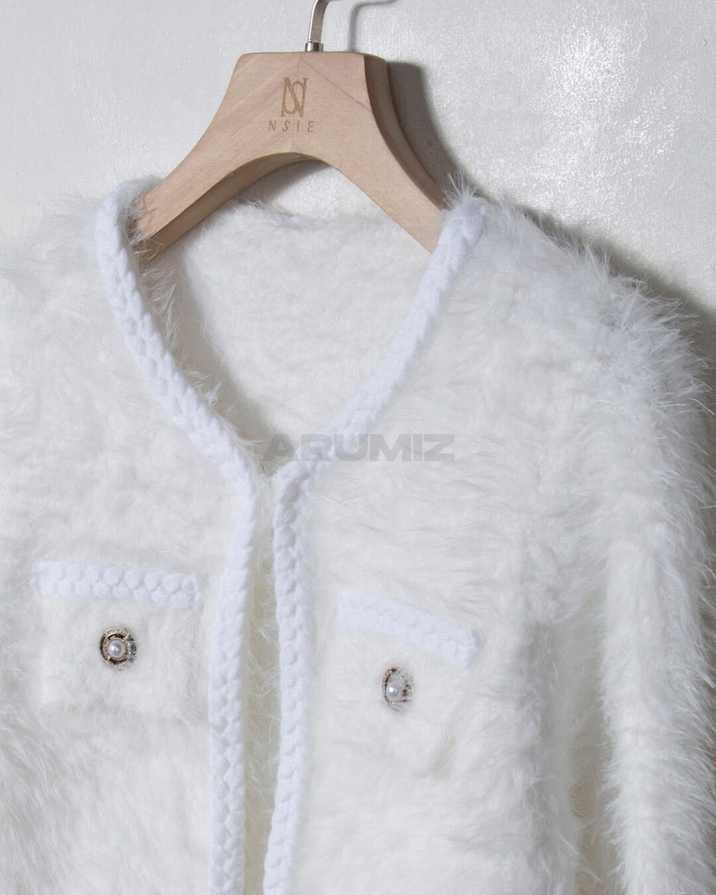 Angora Texture Two-Pocket Cropped Bolero Cardigan