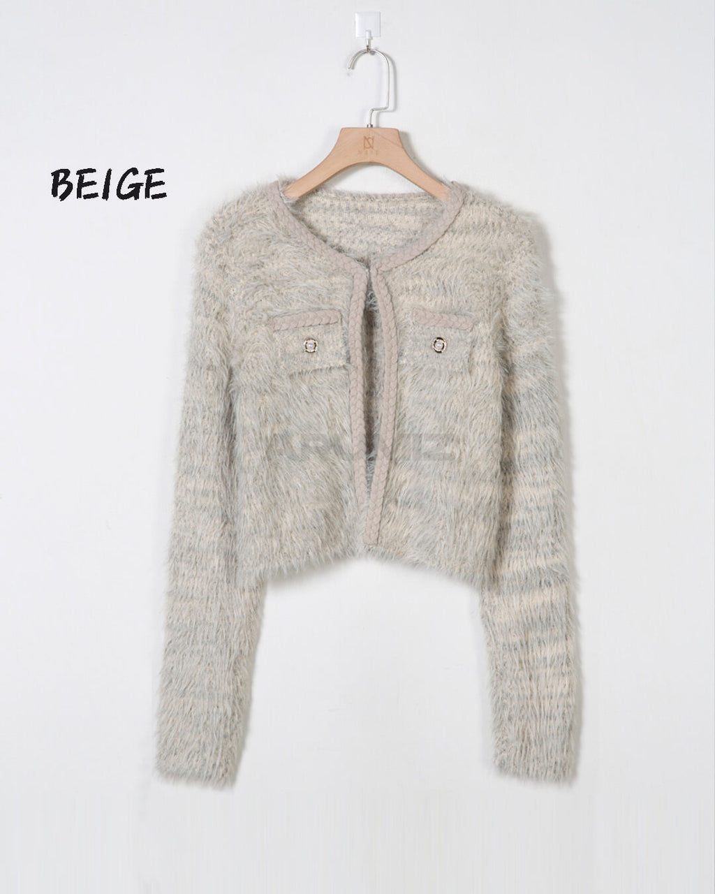 Angora Texture Two-Pocket Cropped Bolero Cardigan