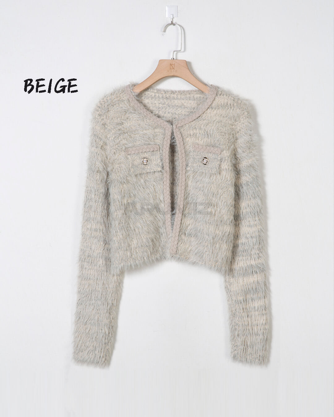 Angora Texture Two-Pocket Cropped Bolero Cardigan