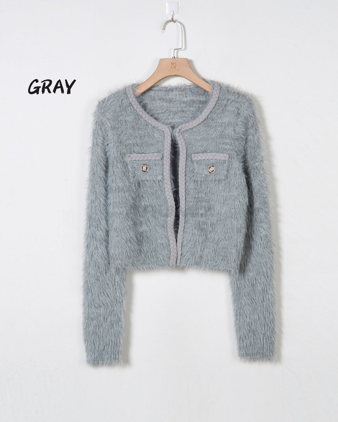 Angora Texture Two-Pocket Cropped Bolero Cardigan