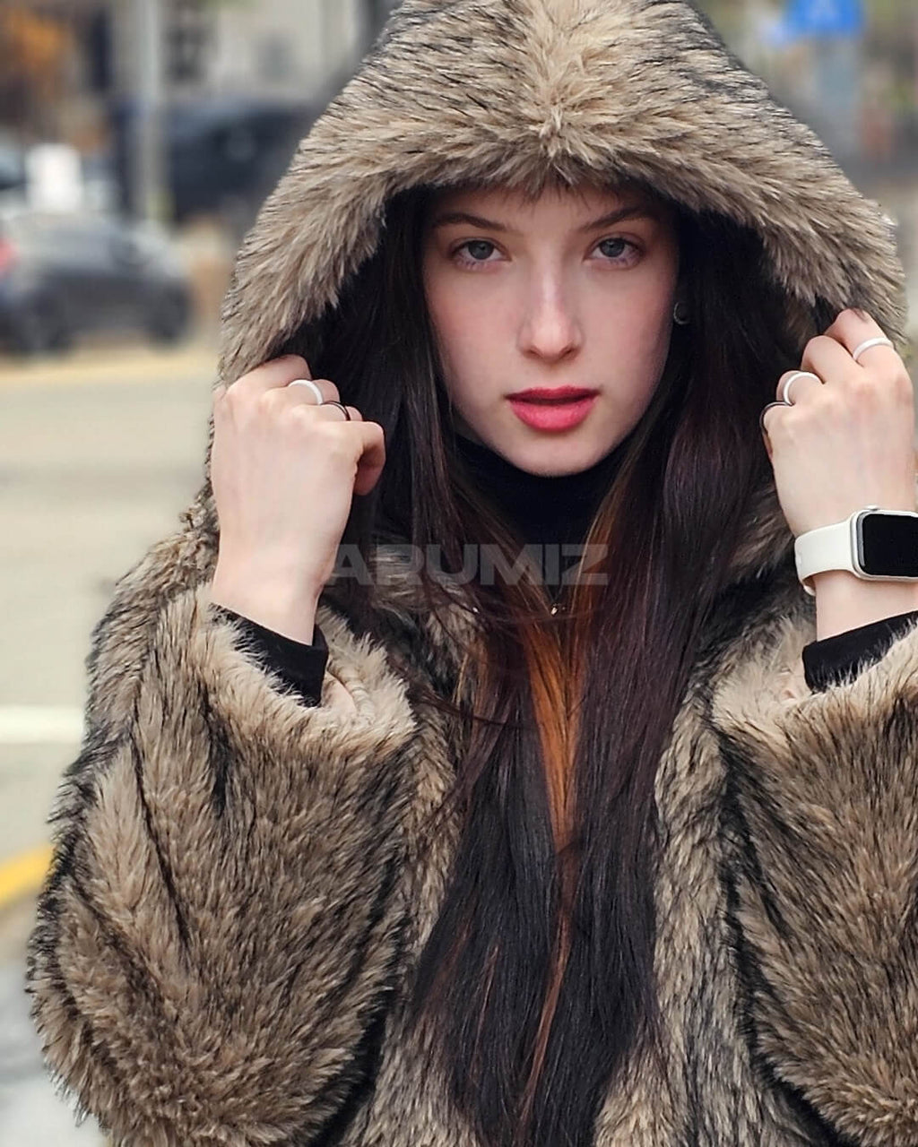 Wolf Faux Fur Hooded Cropped Jacket