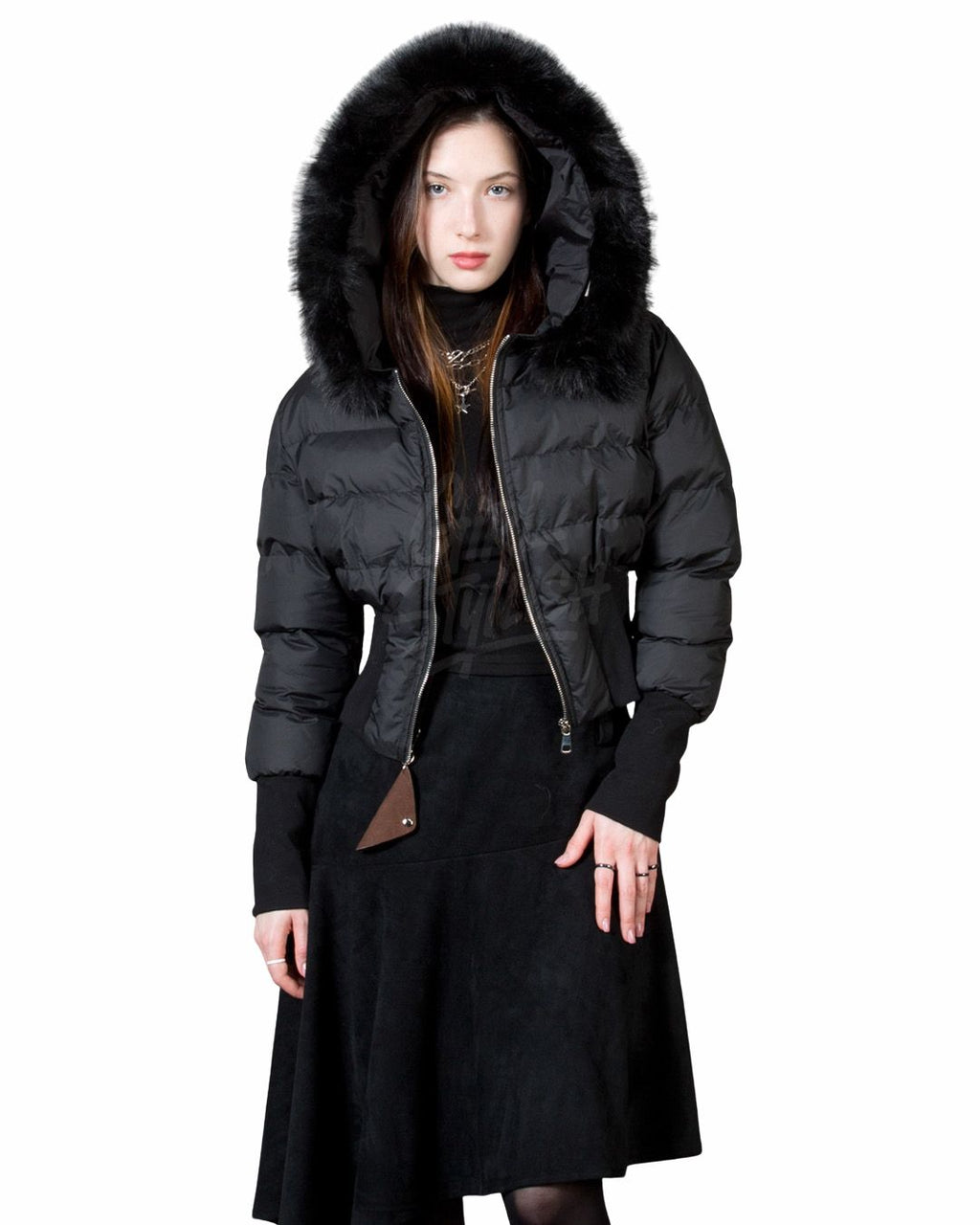 Raccoon Fur Hood Volume Crop Padded Jacket