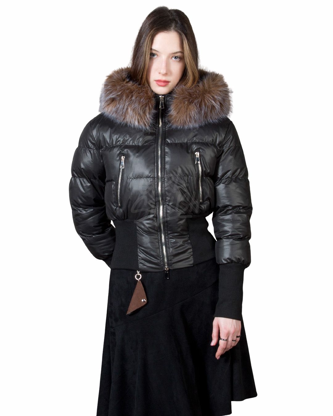 Glossy Fur-Hood Cropped Puffer Jacket Winter Outerwear