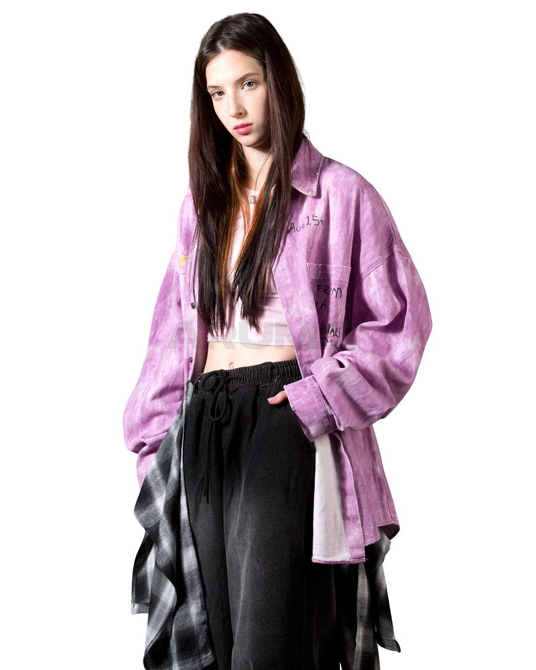 Vintage Washed Graffiti Print Oversized Cotton Shirt