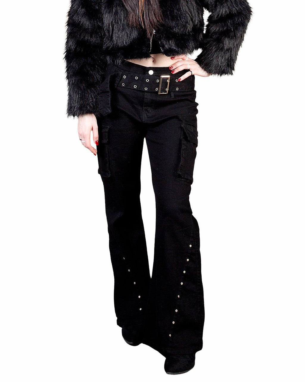 Eyelet Belt Flared Bootcut Cargo Pants