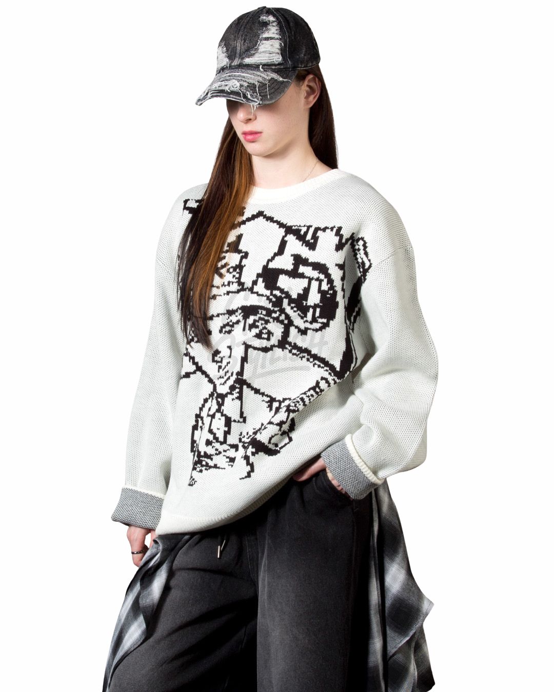 Graffiti Graphic Oversized Intarsia Knit Sweater - Streetwear Knit
