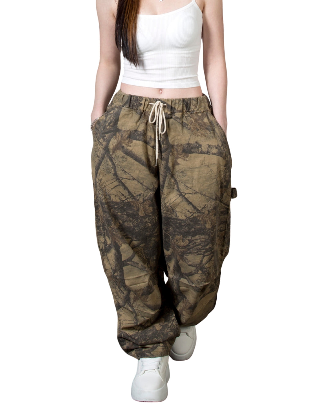 Vintage Tree Camo Wide-Leg Carpenter Cotton Pants