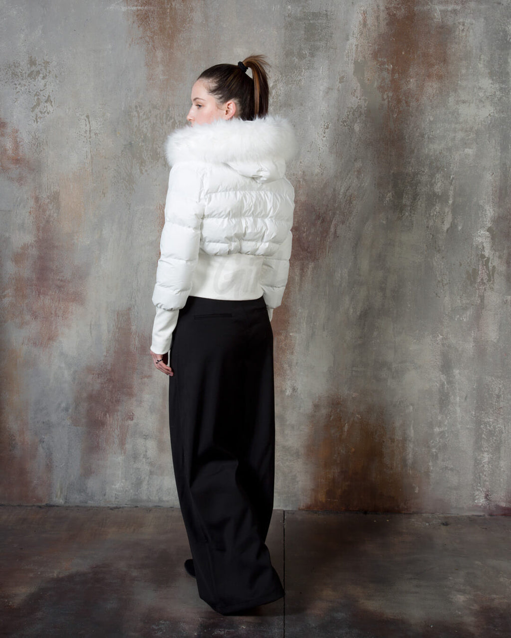 Raccoon Fur Hood Volume Crop Padded Jacket