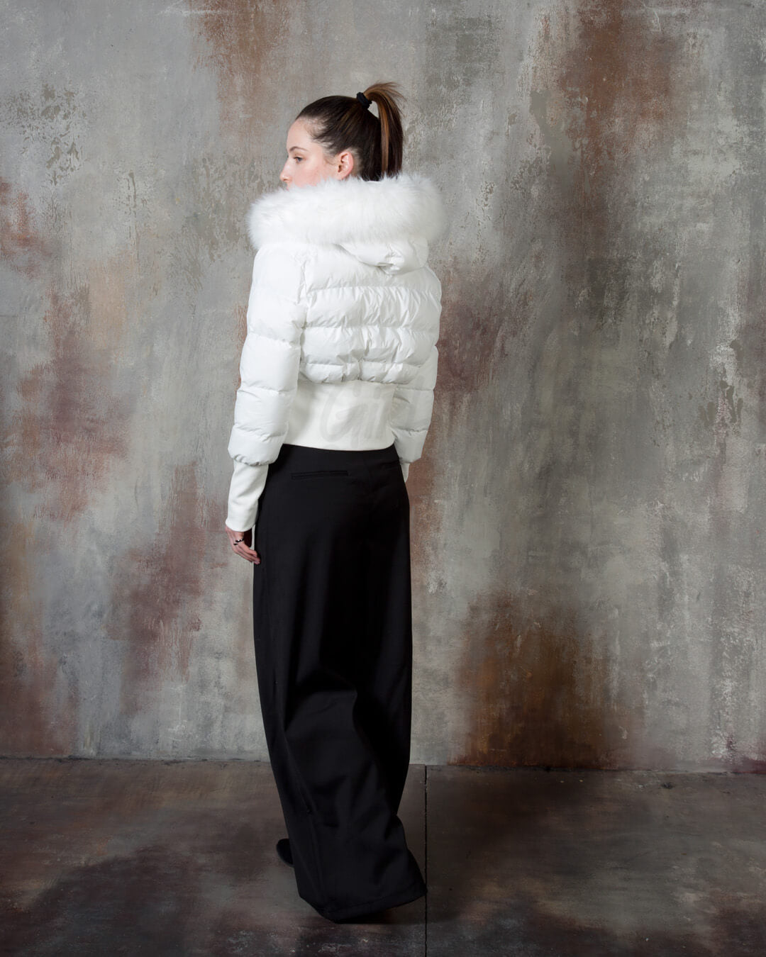 Raccoon Fur Hood Volume Crop Padded Jacket