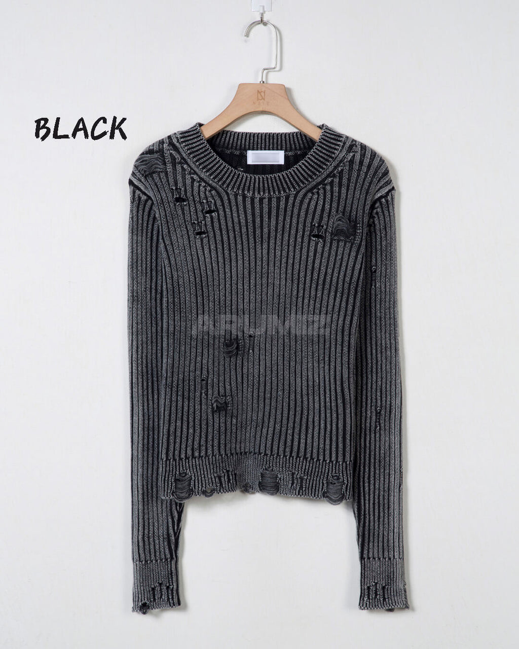 Distressed Ribbed Cropped Knit Sweater