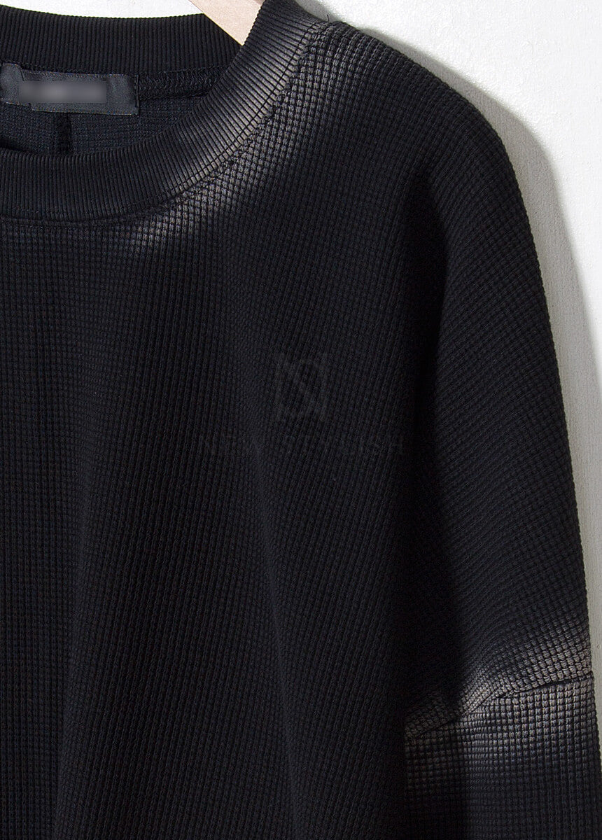 Gradient Line Waffle Black Long Sleeve T-shirt