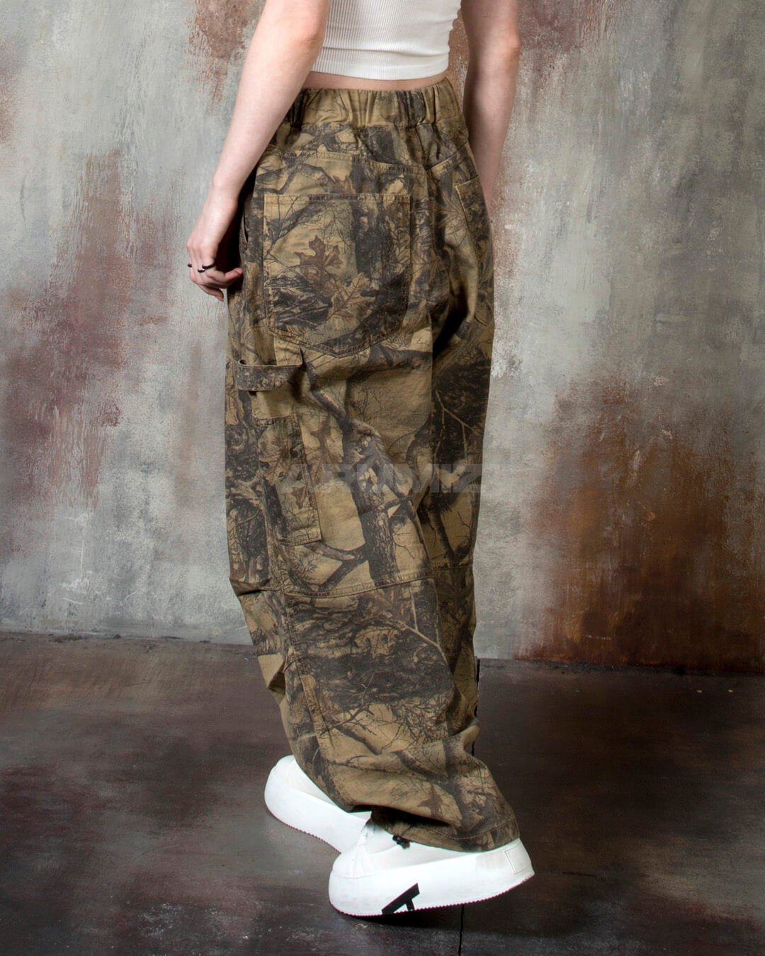 Vintage Tree Camo Wide-Leg Carpenter Cotton Pants