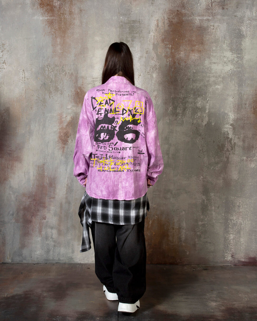Vintage Washed Graffiti Print Oversized Cotton Shirt