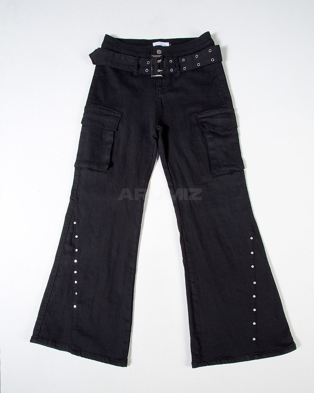 Eyelet Belt Flared Bootcut Cargo Pants