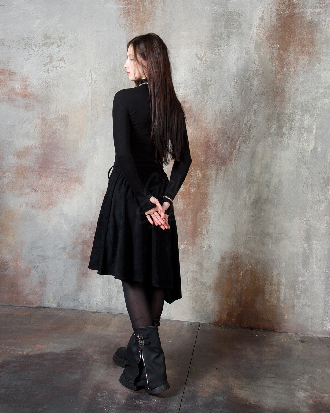 Asymmetric Suede Flared Belt Skirt