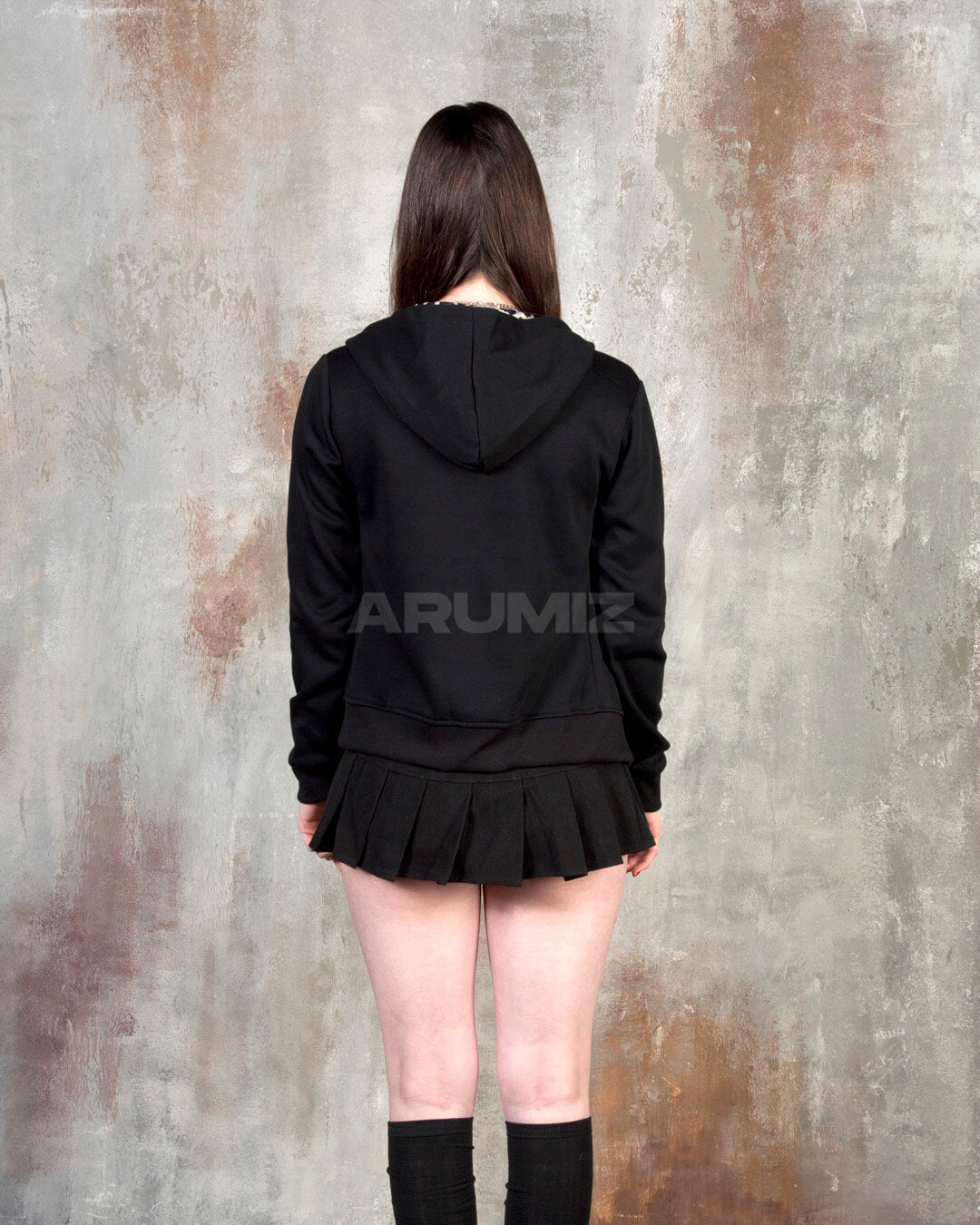 Leopard Lined Cross Patch Slim Zip-Up Hoodie
