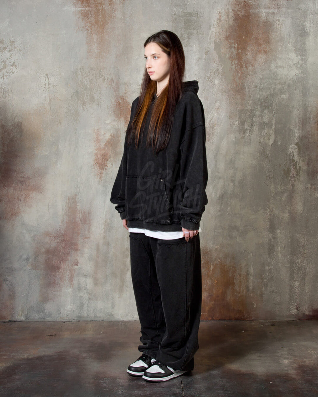 Vintage Washed Black Oversized Hoodie
