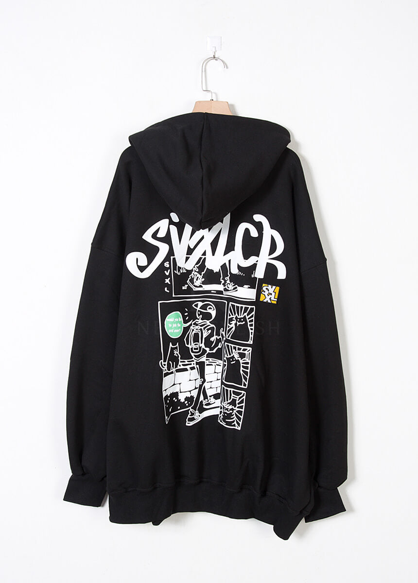 Vintage Cartoon Graphic Oversized Back-Print Hoodie