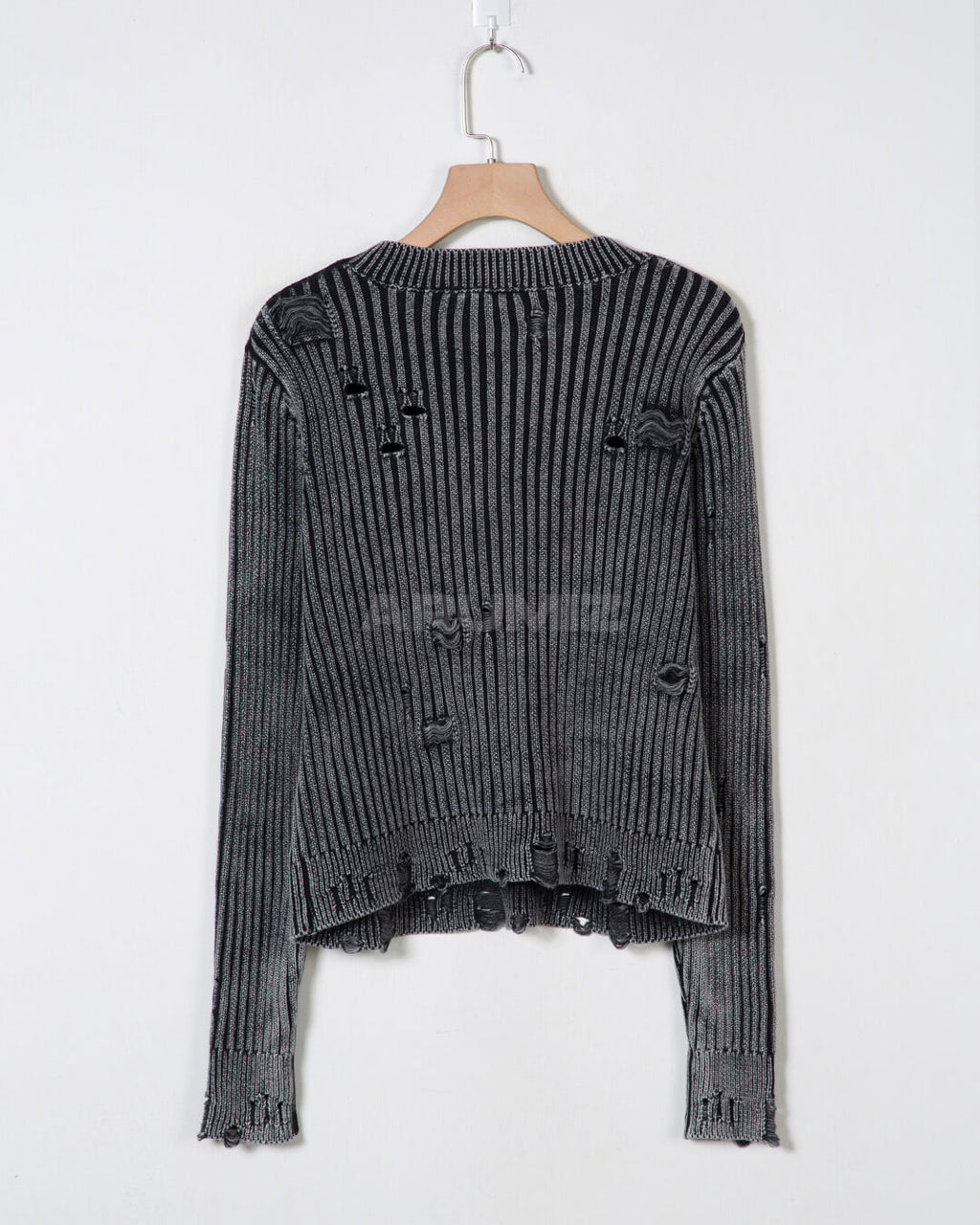 Distressed Ribbed Cropped Knit Sweater