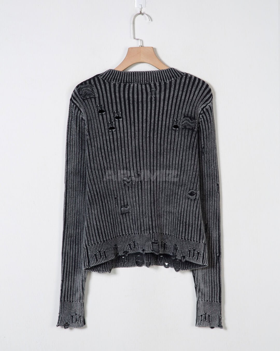 Distressed Ribbed Cropped Knit Sweater