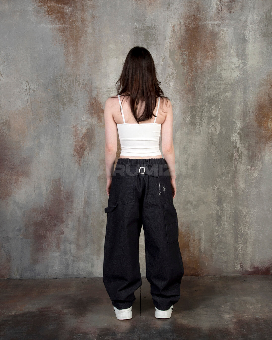 Star Embroidered Carpenter Wide-Leg Cotton Pants