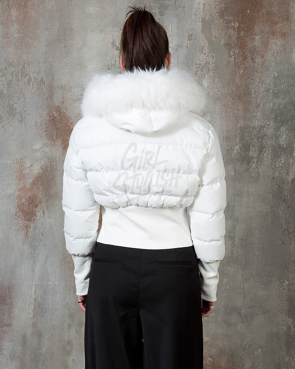 Raccoon Fur Hood Volume Crop Padded Jacket