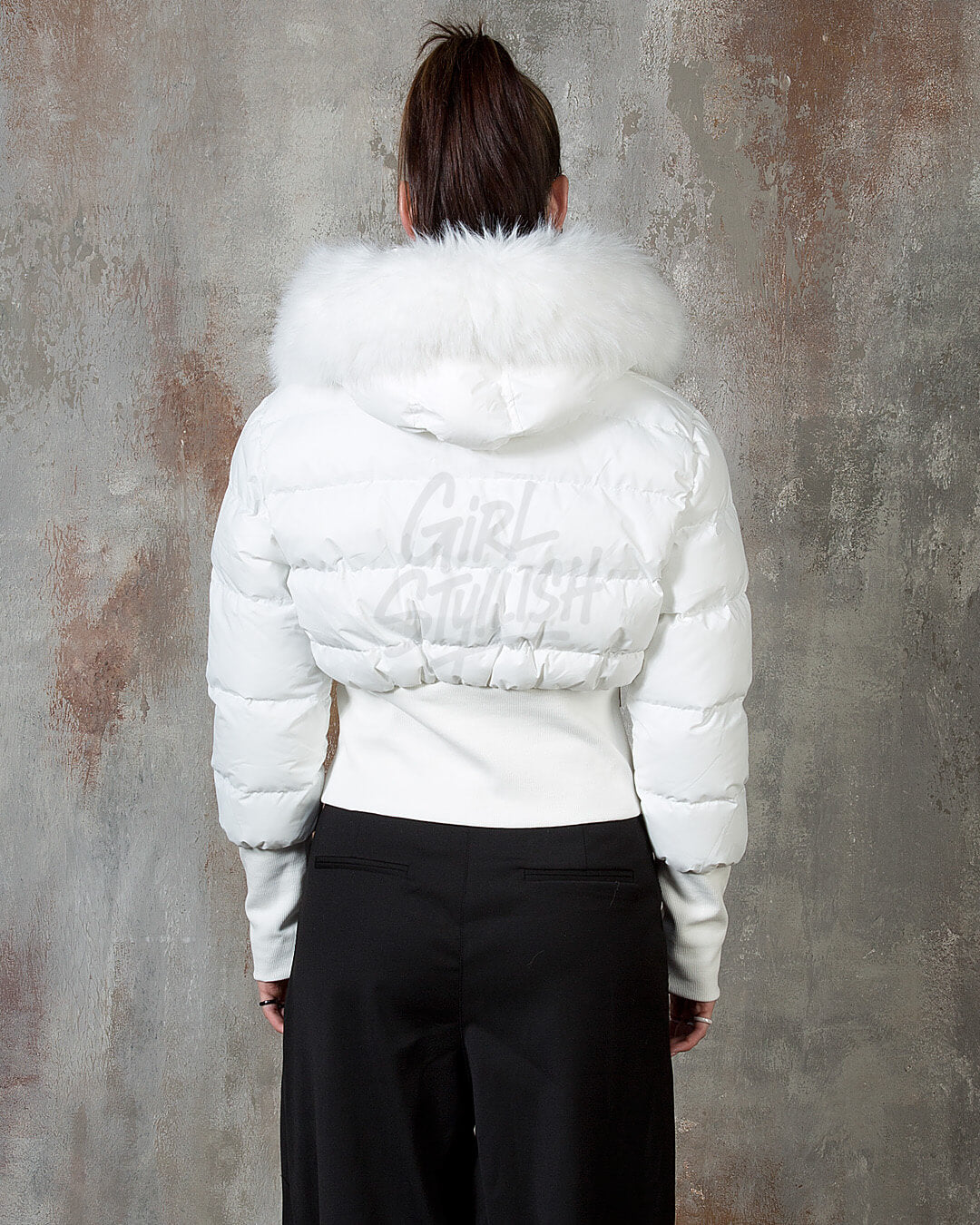 Raccoon Fur Hood Volume Crop Padded Jacket