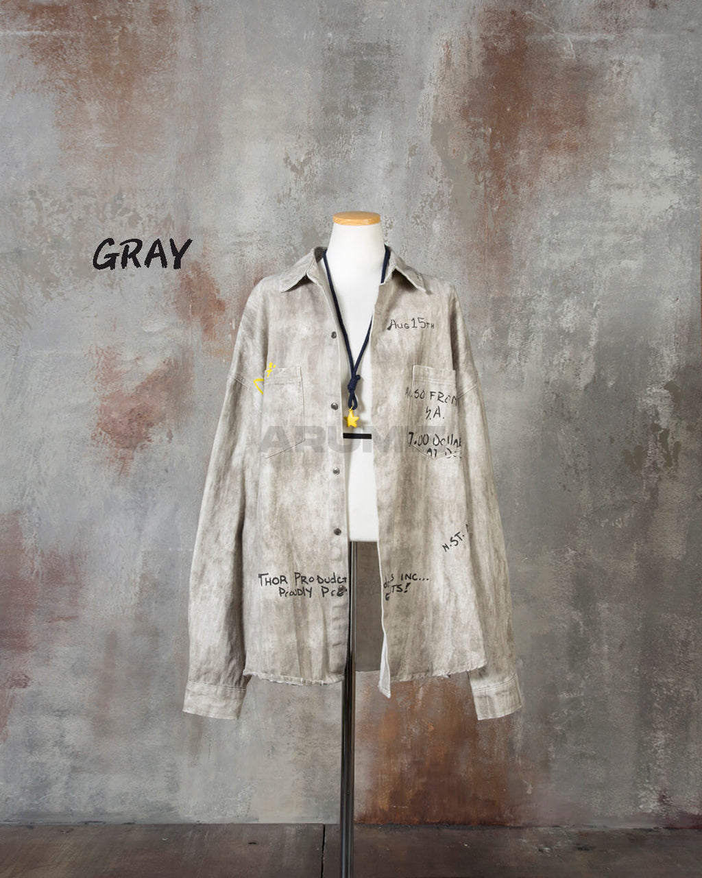 Vintage Washed Graffiti Print Oversized Cotton Shirt