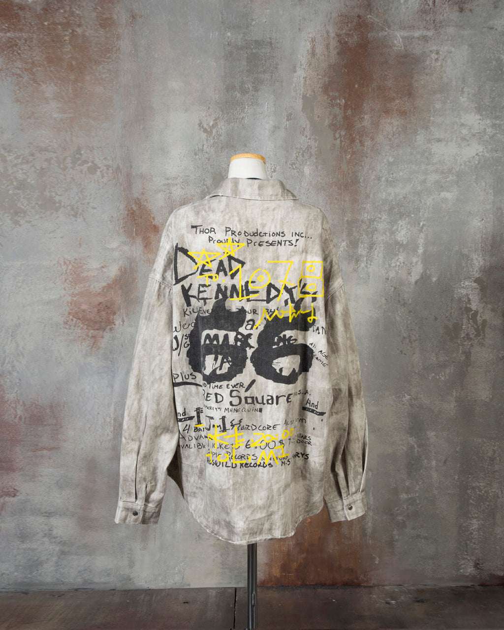Vintage Washed Graffiti Print Oversized Cotton Shirt