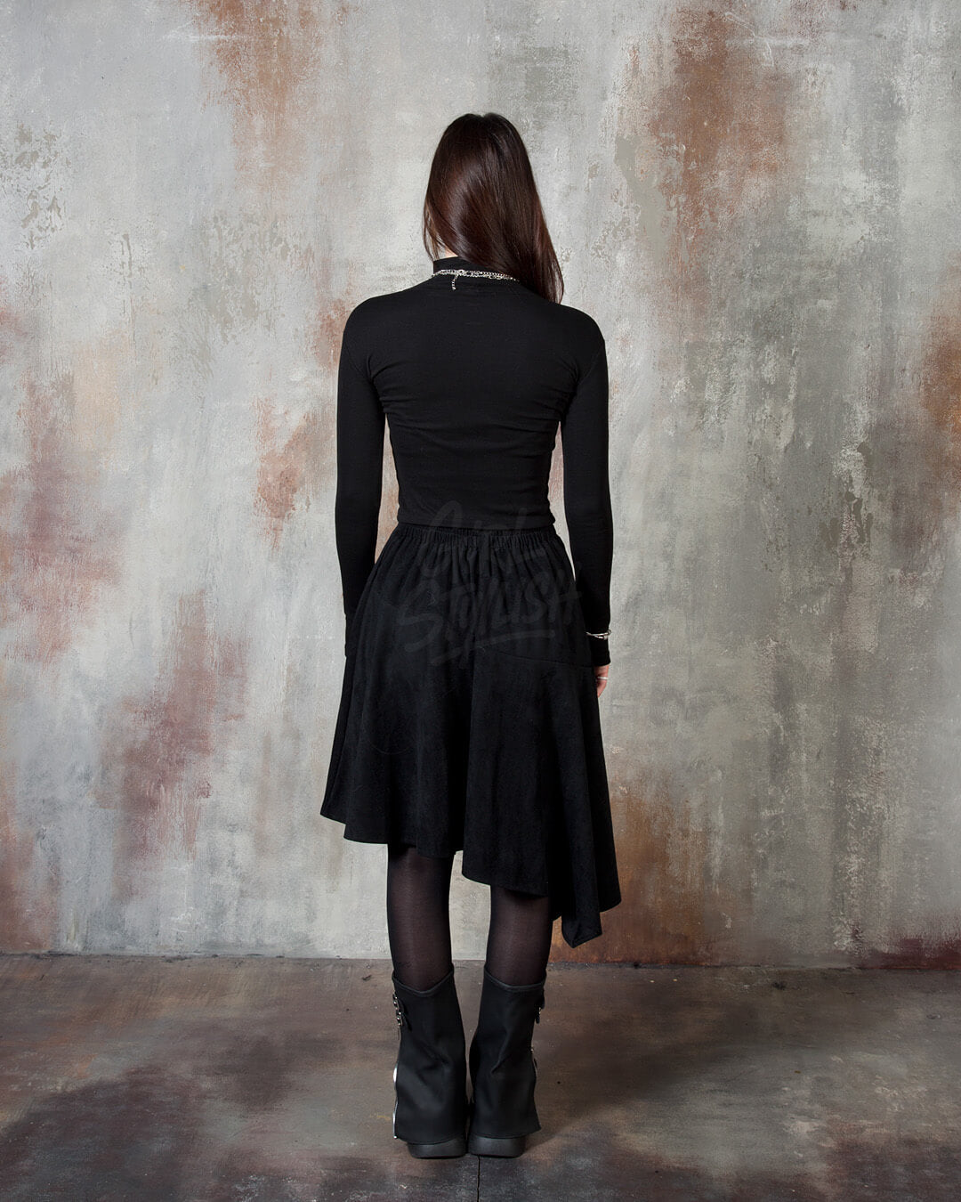 Asymmetric Suede Flared Belt Skirt