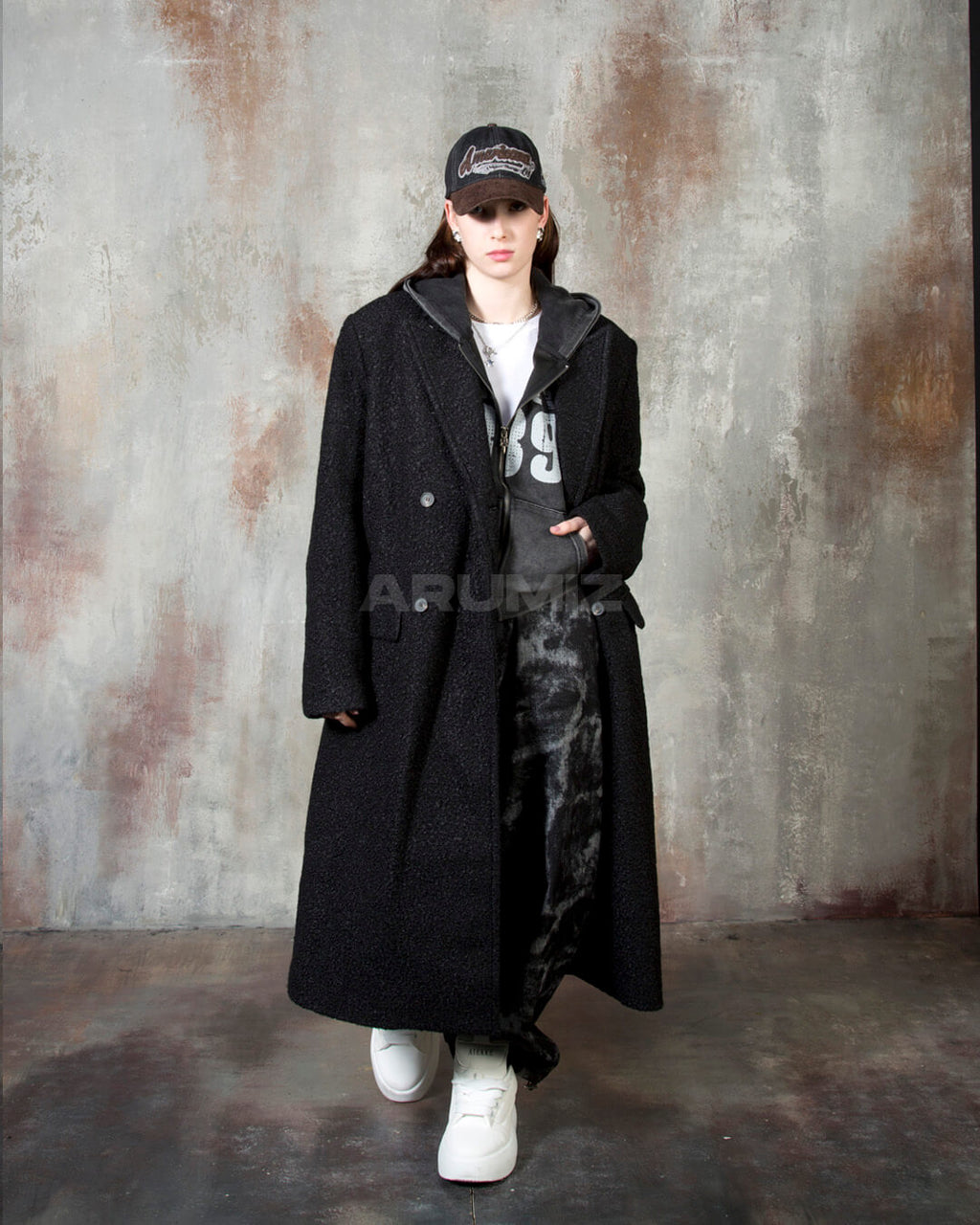 Boucle Long Double Wool Overcoat
