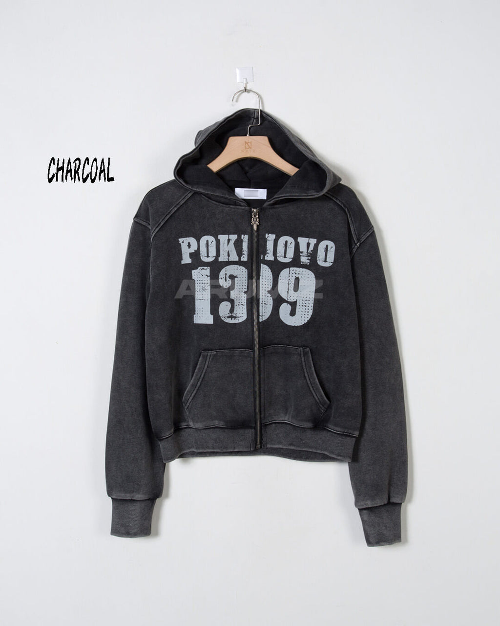 Vintage Pigment Wash Lettering Cropped Zip-Up Hoodie