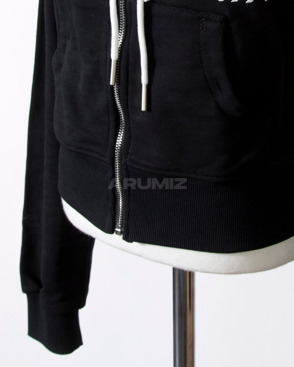 Fur Trim Off-Shoulder Cropped Zip-Up Hoodie