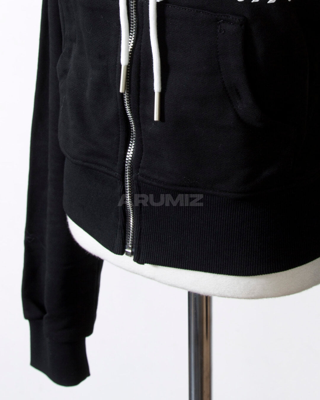 Fur Trim Off-Shoulder Cropped Zip-Up Hoodie