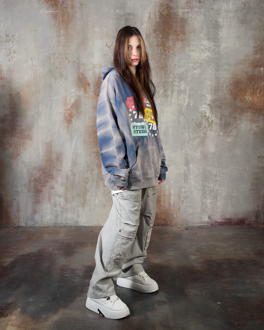Vintage Washed Wide Cotton Zip Cargo Pants