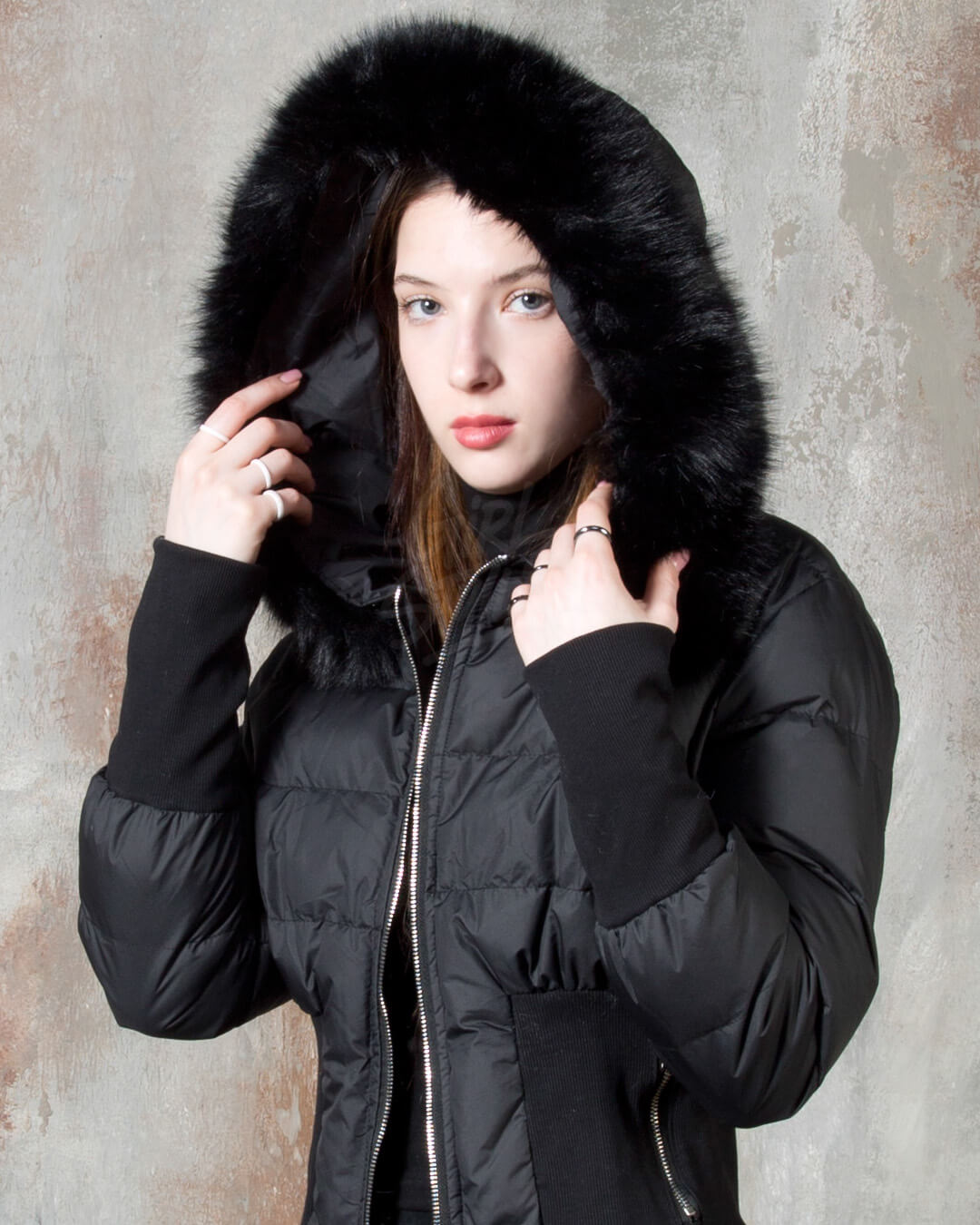 Raccoon Fur Hood Volume Crop Padded Jacket