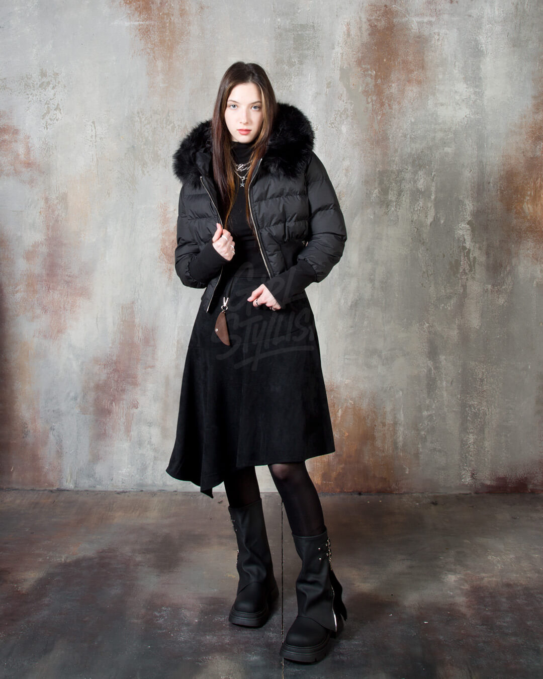 Raccoon Fur Hood Volume Crop Padded Jacket