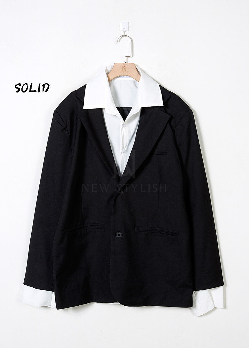 Layered Shirt Detail Oversized Blazer Jacket