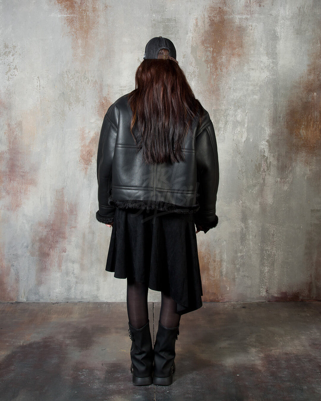 Black Oversized Shearling Leather Jacket