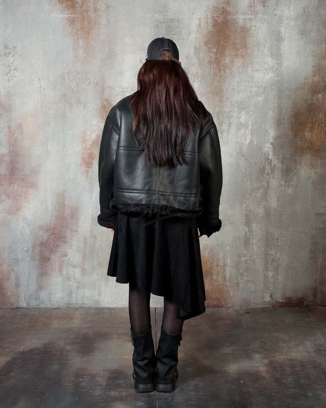 Black Oversized Shearling Leather Jacket