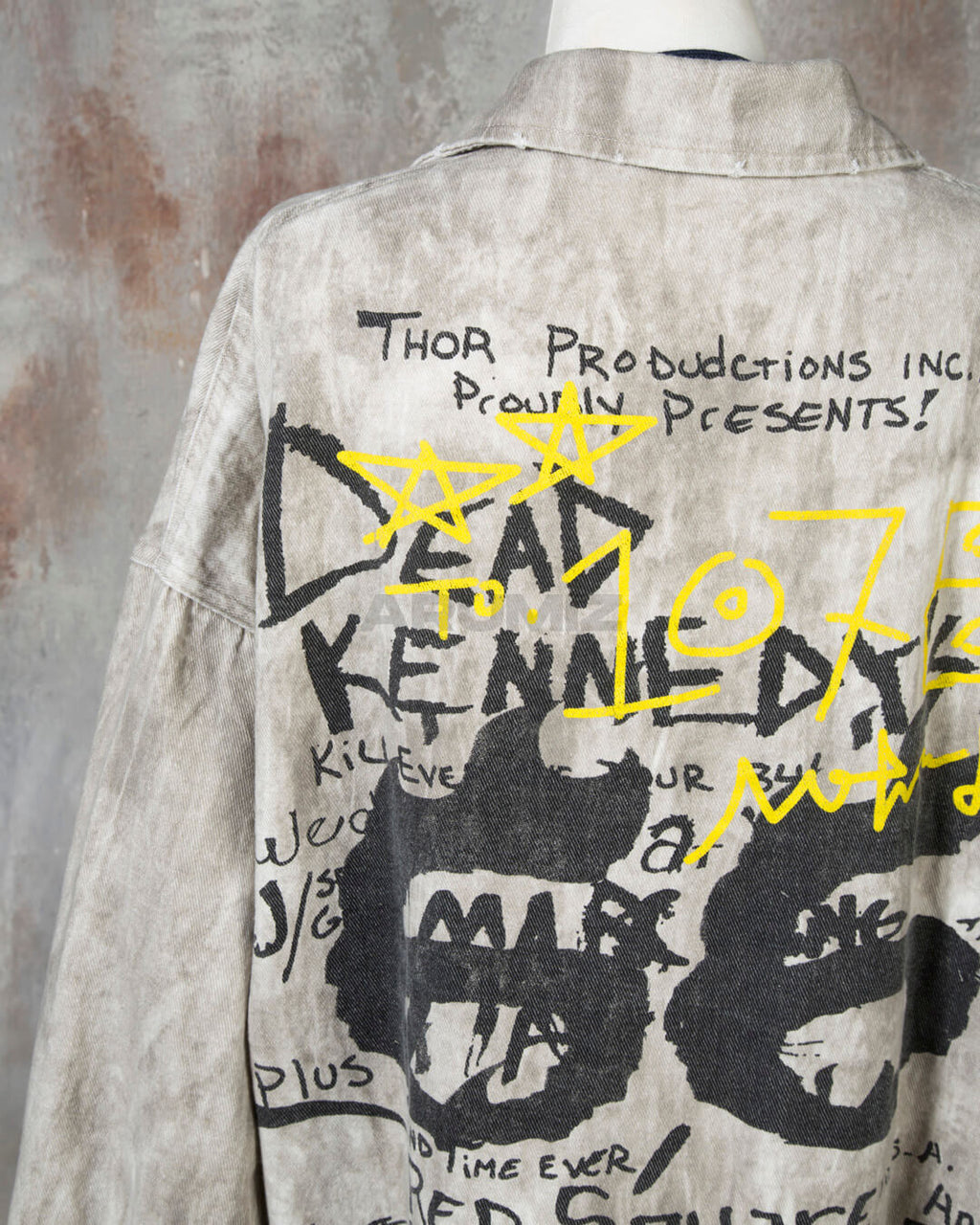 Vintage Washed Graffiti Print Oversized Cotton Shirt