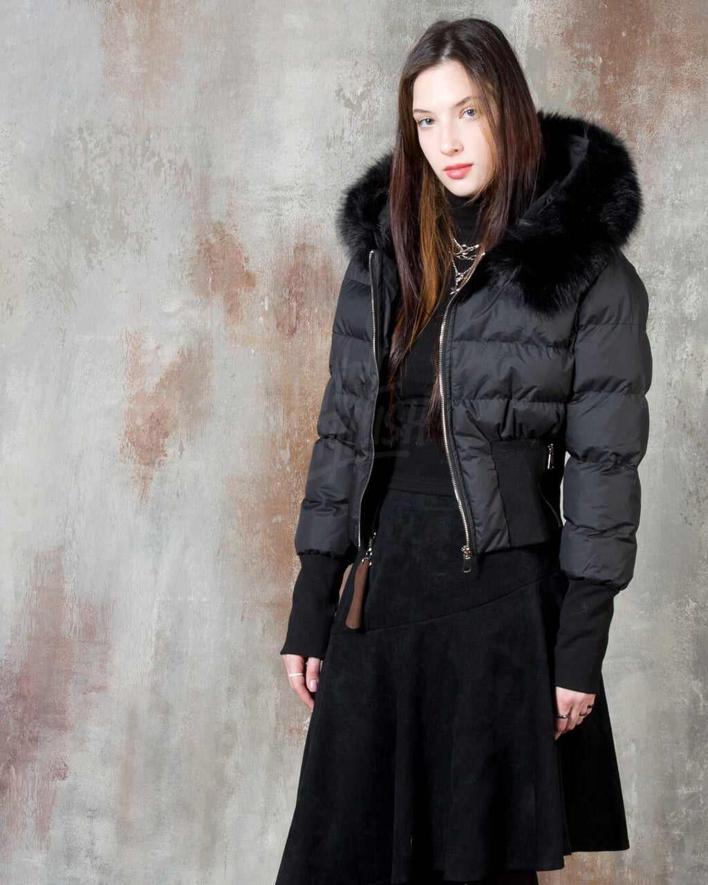 Raccoon Fur Hood Volume Crop Padded Jacket