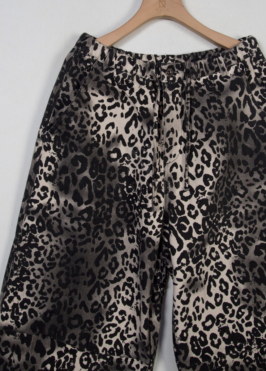 Gradient Leopard Wide-Leg Cotton Pants