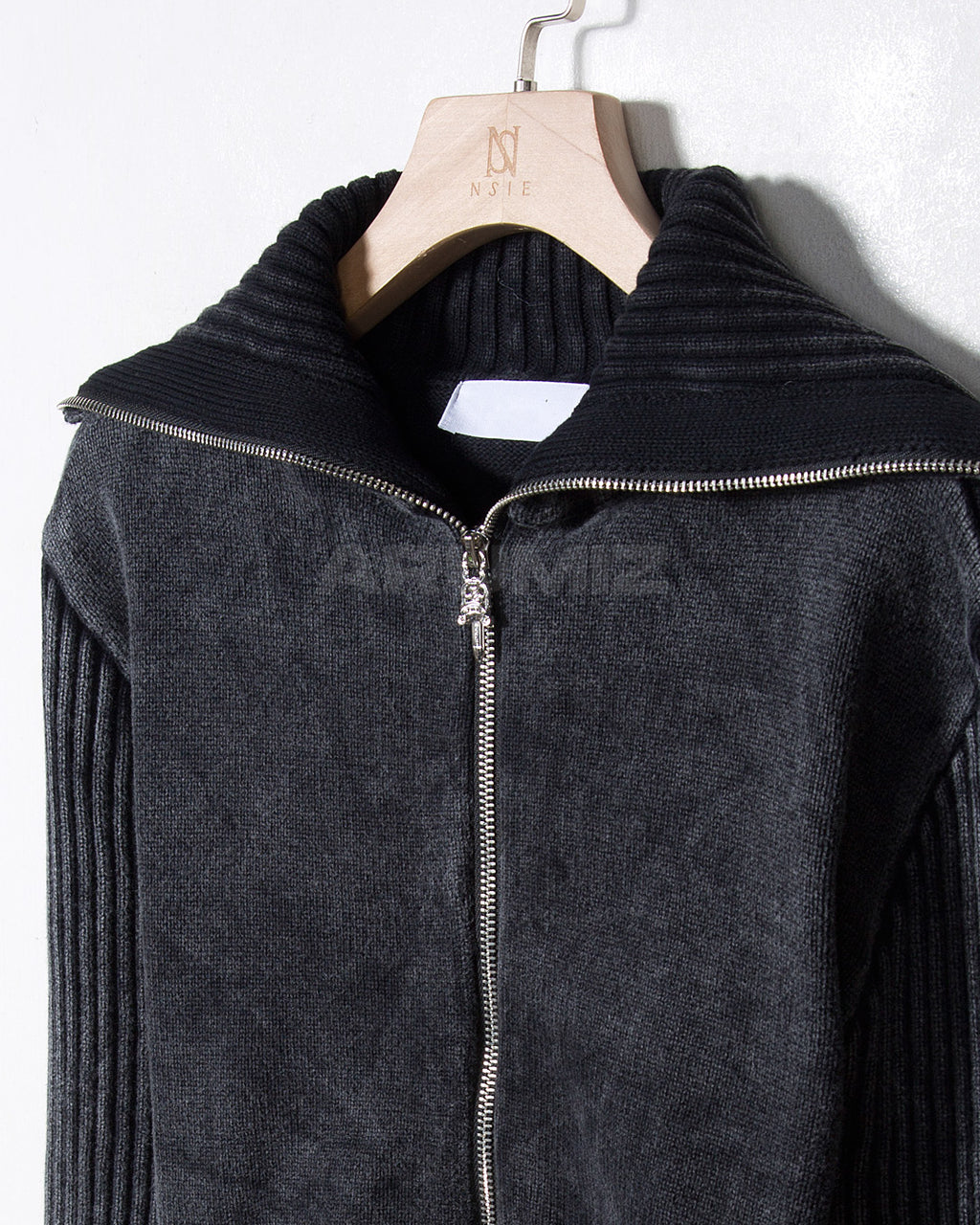 Vintage Washed Rib Knit High-Neck Cropped Zip-Up Jacket