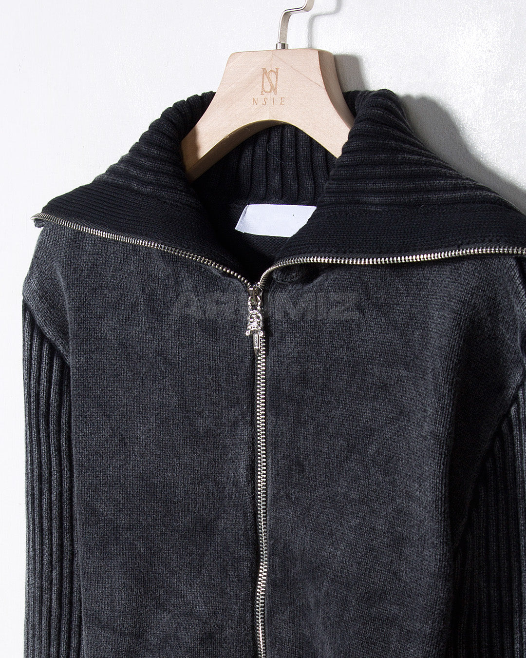 Vintage Washed Rib Knit High-Neck Cropped Zip-Up Jacket