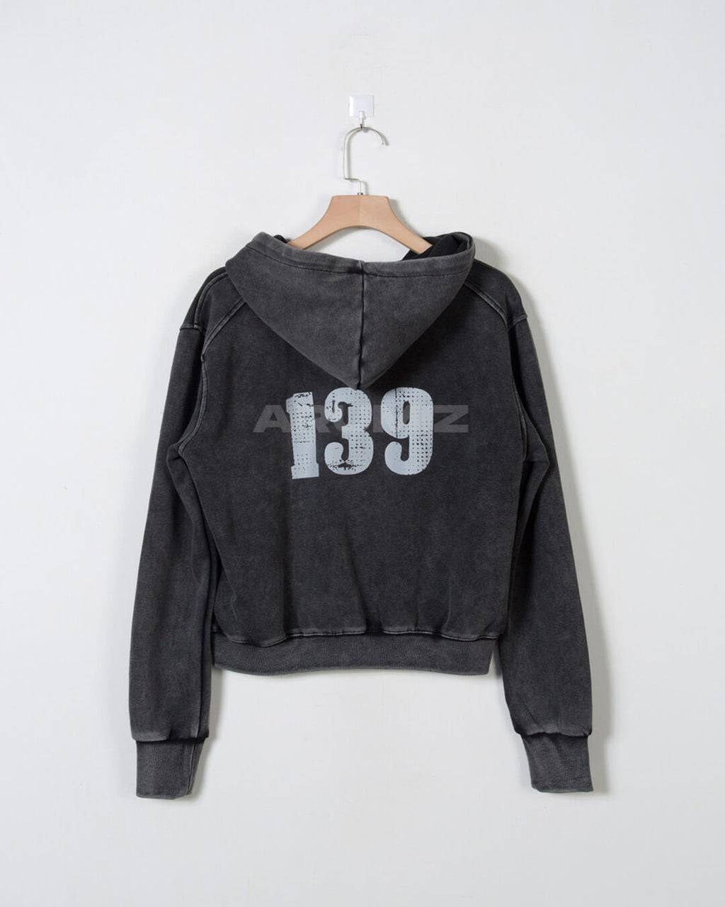 Vintage Pigment Wash Lettering Cropped Zip-Up Hoodie