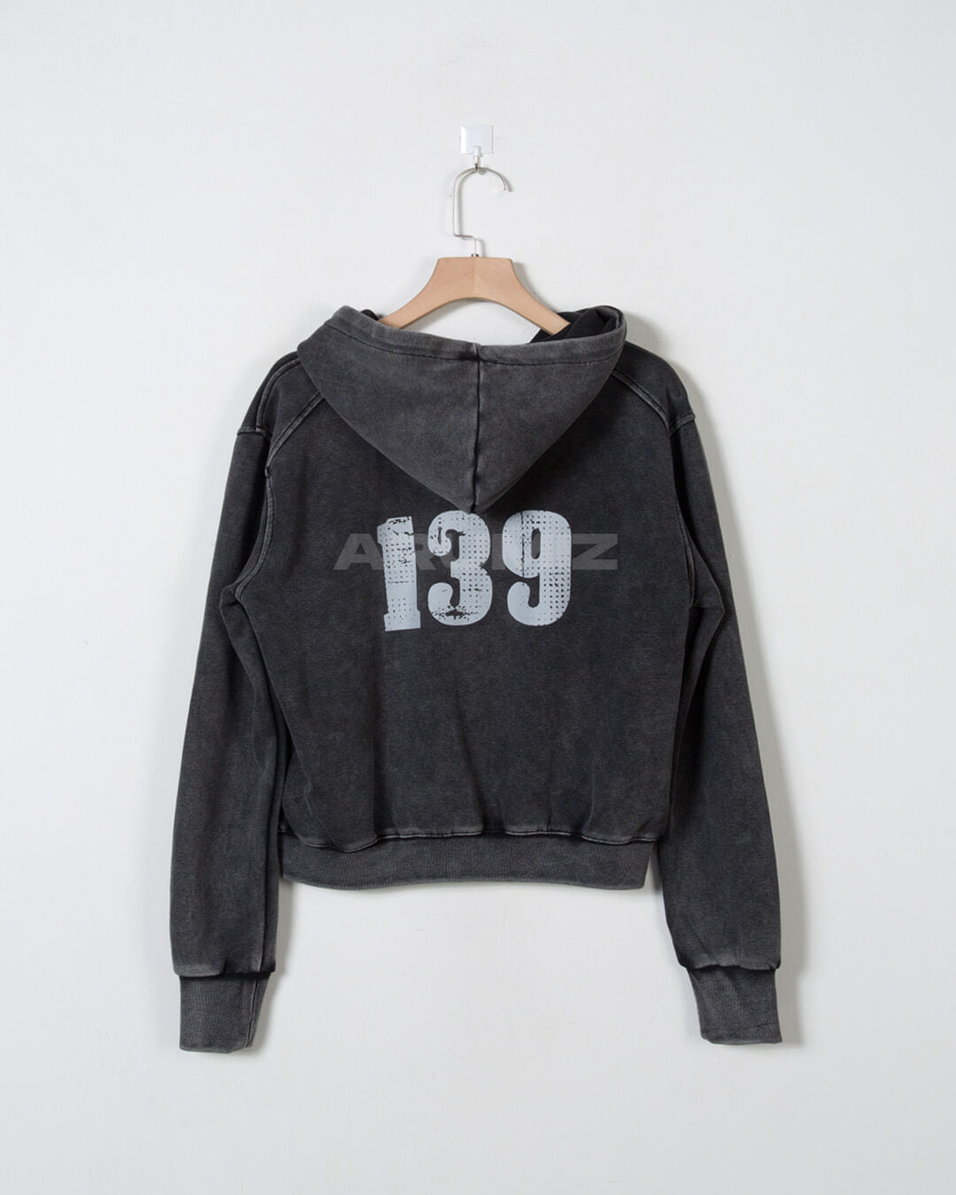 Vintage Pigment Wash Lettering Cropped Zip-Up Hoodie