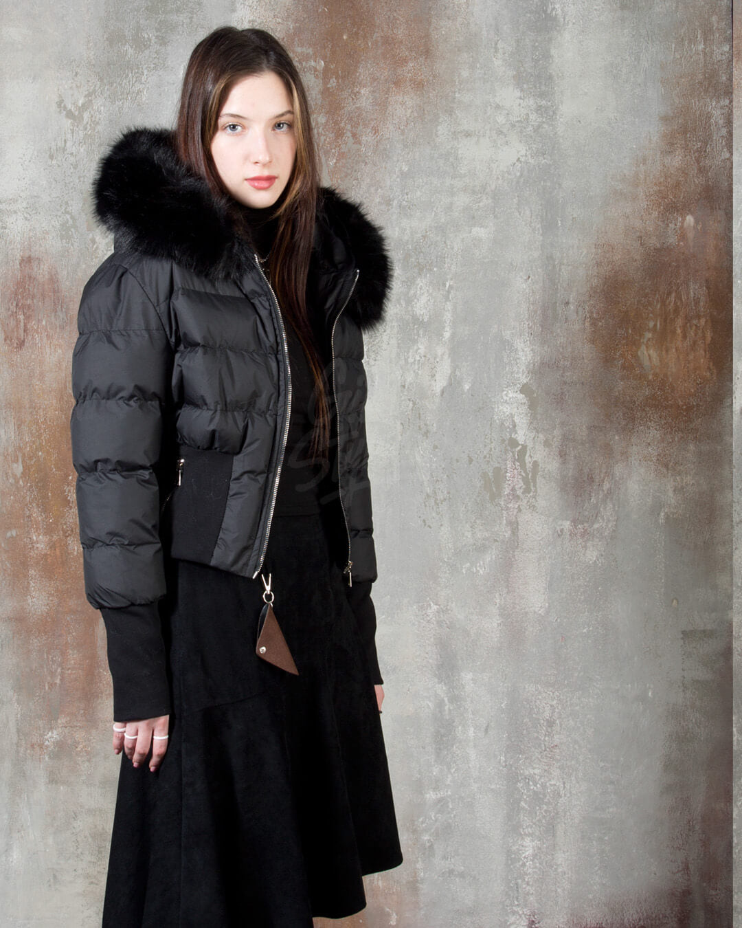 Raccoon Fur Hood Volume Crop Padded Jacket