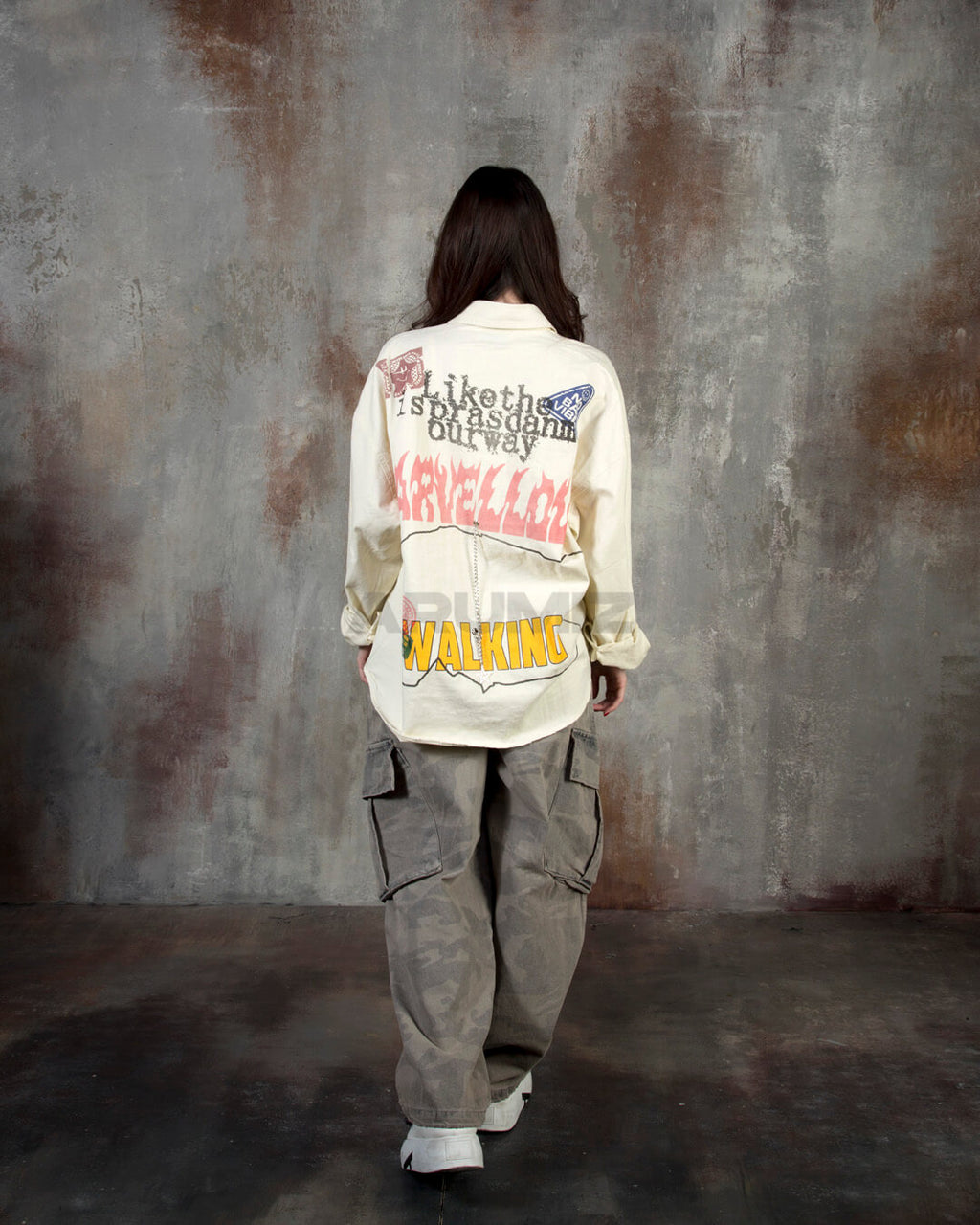 Vintage Camo Washed Wide-Leg Denim Cargo Pants